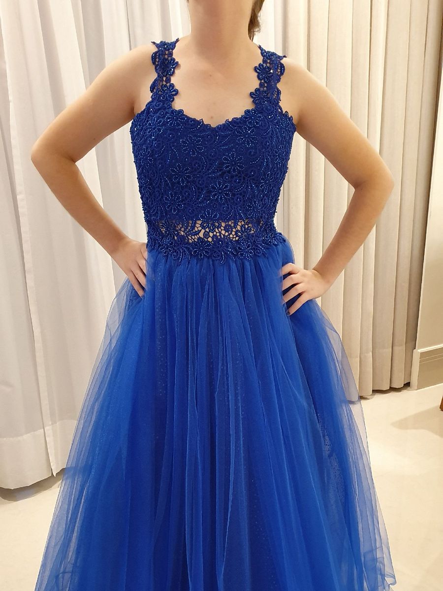 vestido de debutante azul royal