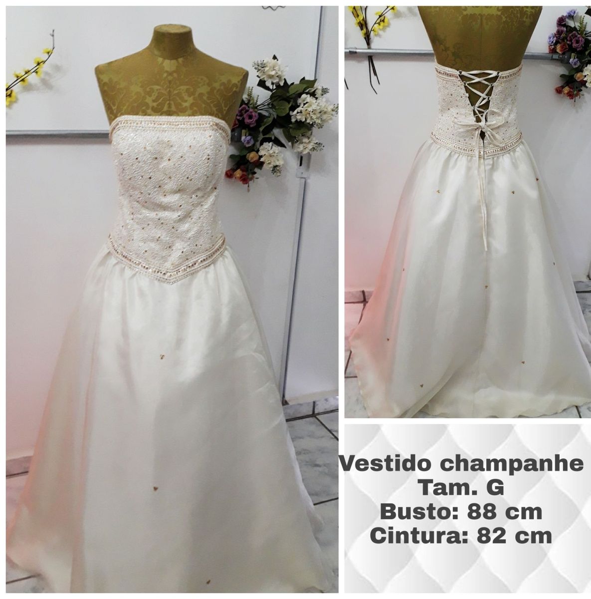 vestido de debutante cor champanhe