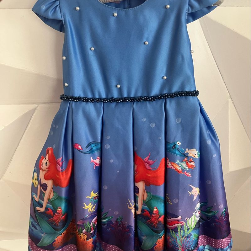 Vestido Ariel Sereia Novo Festa  Roupa Infantil para Menina Nunca