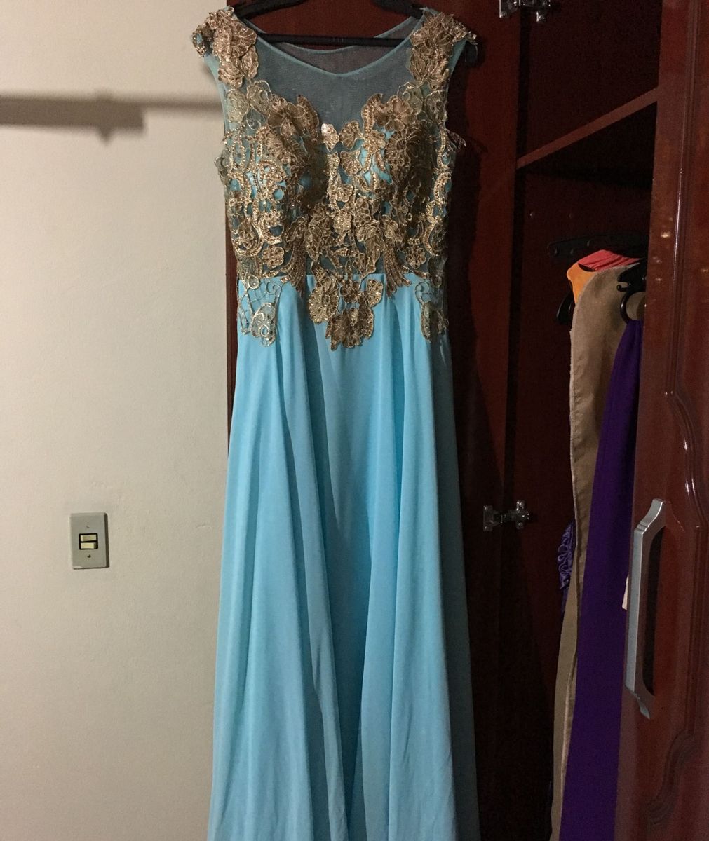 Vestido de festa hot sale azul e dourado