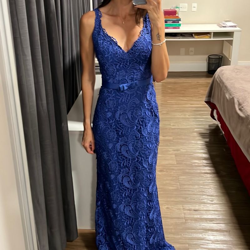 Vestido de festa clearance azul com renda