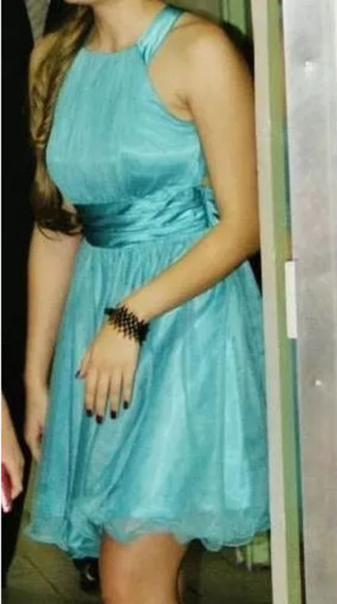 vestido festa azul turquesa