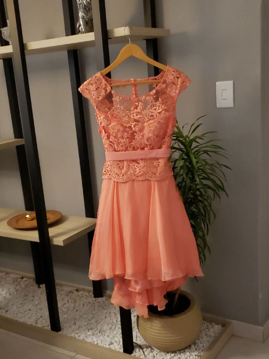 vestido de festa salmão curto