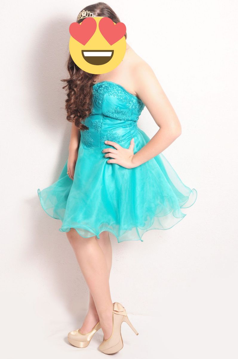 vestido curto de 15 anos azul