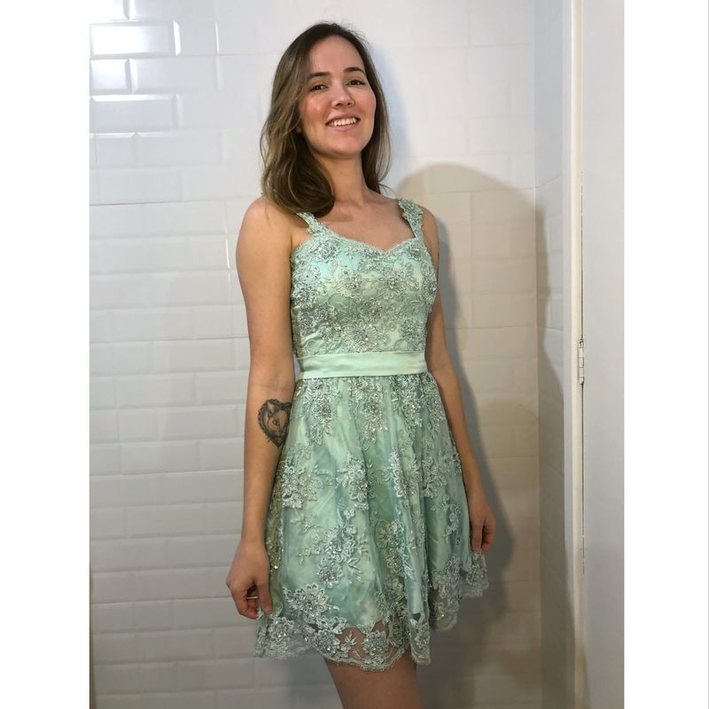 Vestidos de formatura hot sale verde agua curto