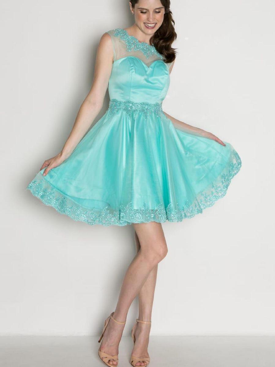 vestido de festa curto verde tiffany