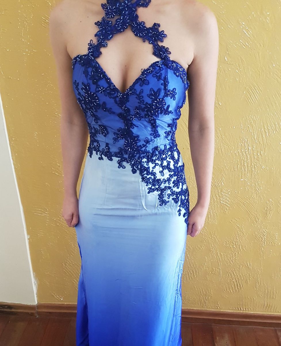 vestido longo degrade azul