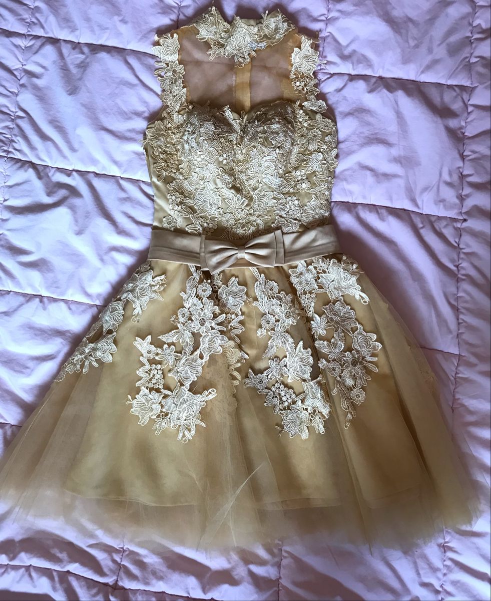 Vestido De Festa Dourado Em Renda E Tul Vestido De Festa Feminino