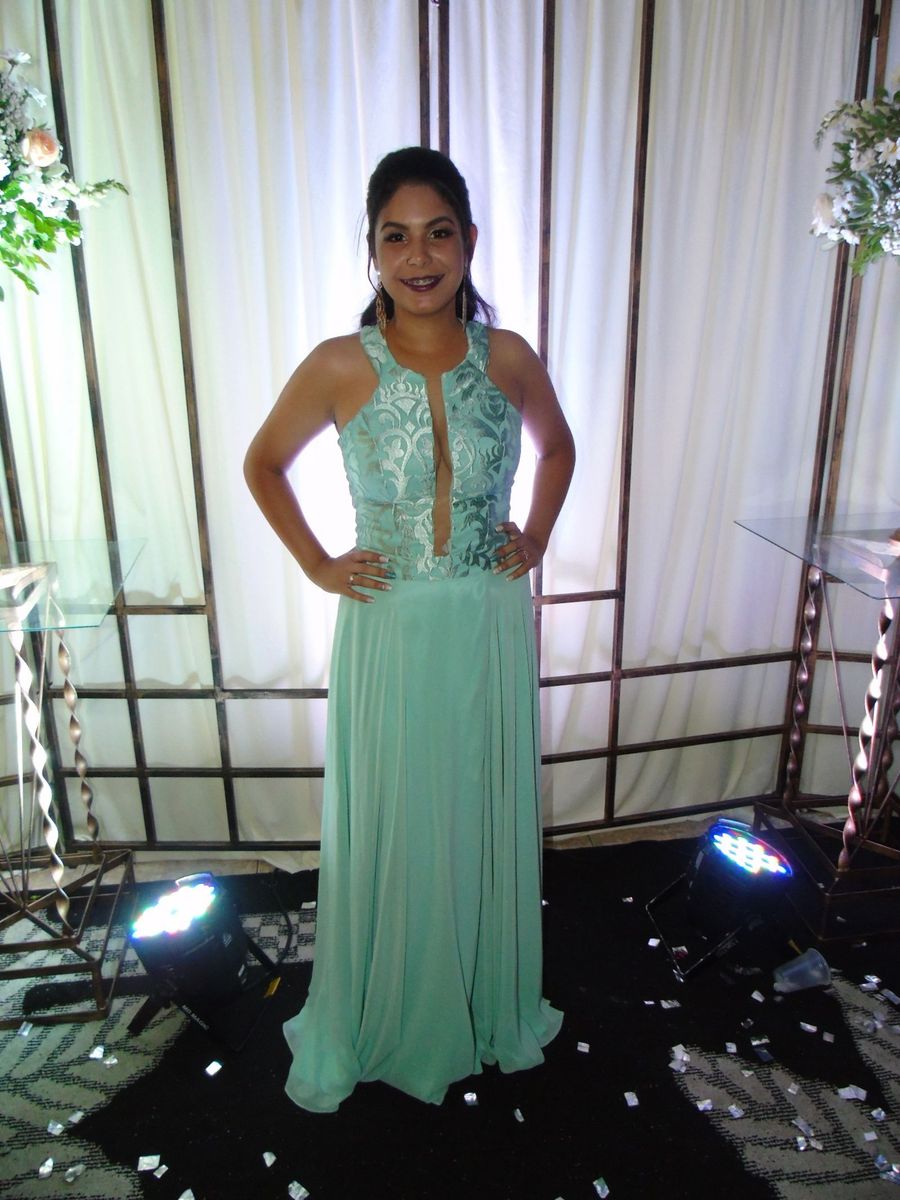 vestido para formatura verde agua