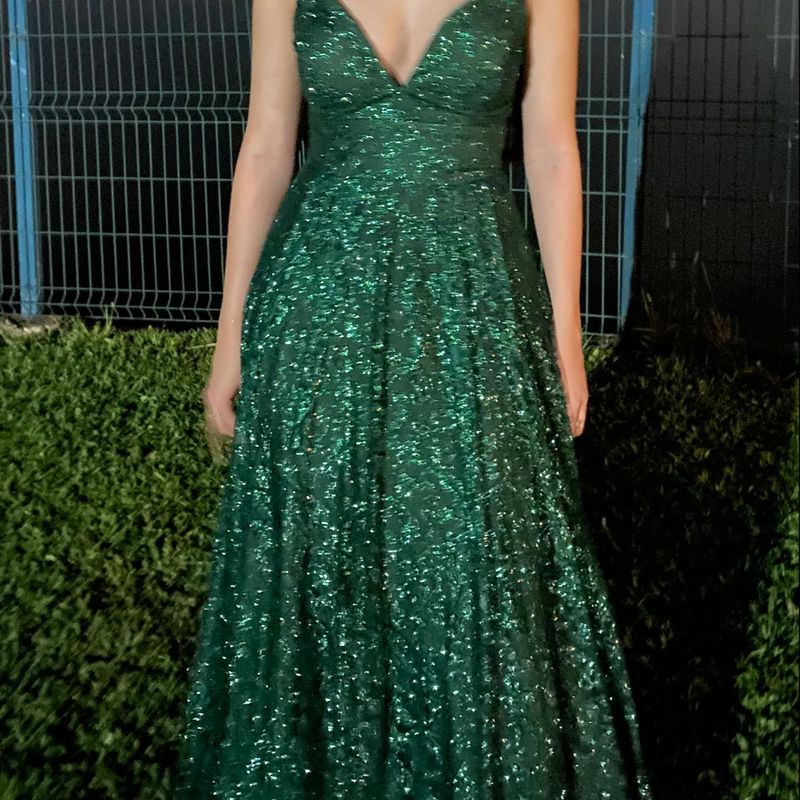 Vestido de Festa/Formatura Verde Longo com Glitter Vestido