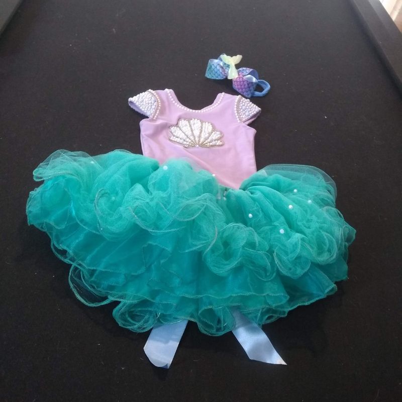 Roupa infantil de aniversário de sereia, vestido sereia tutu com