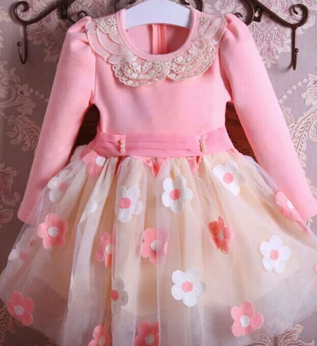 vestido de festa manga longa infantil