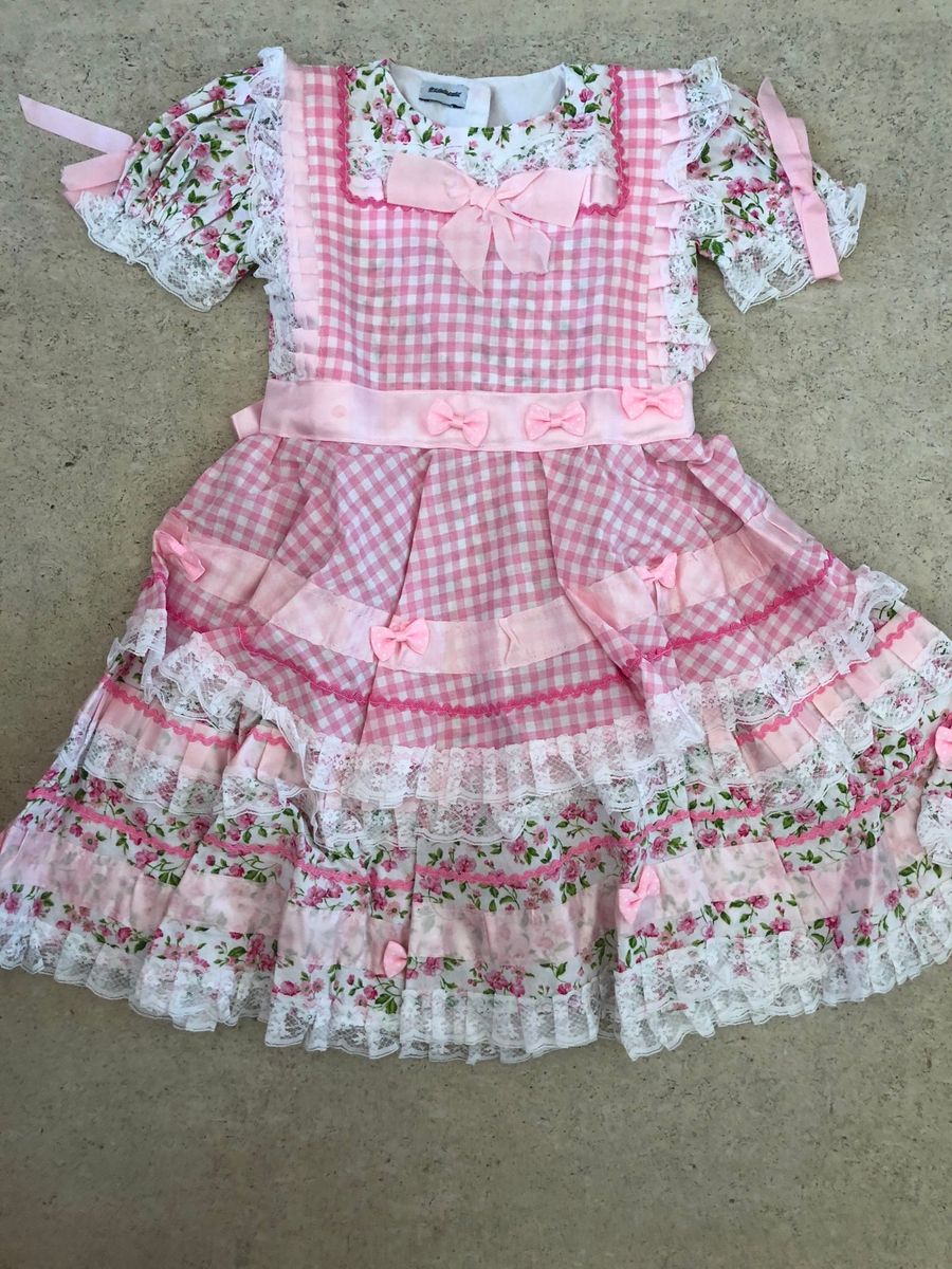 vestido festa junina rosa infantil
