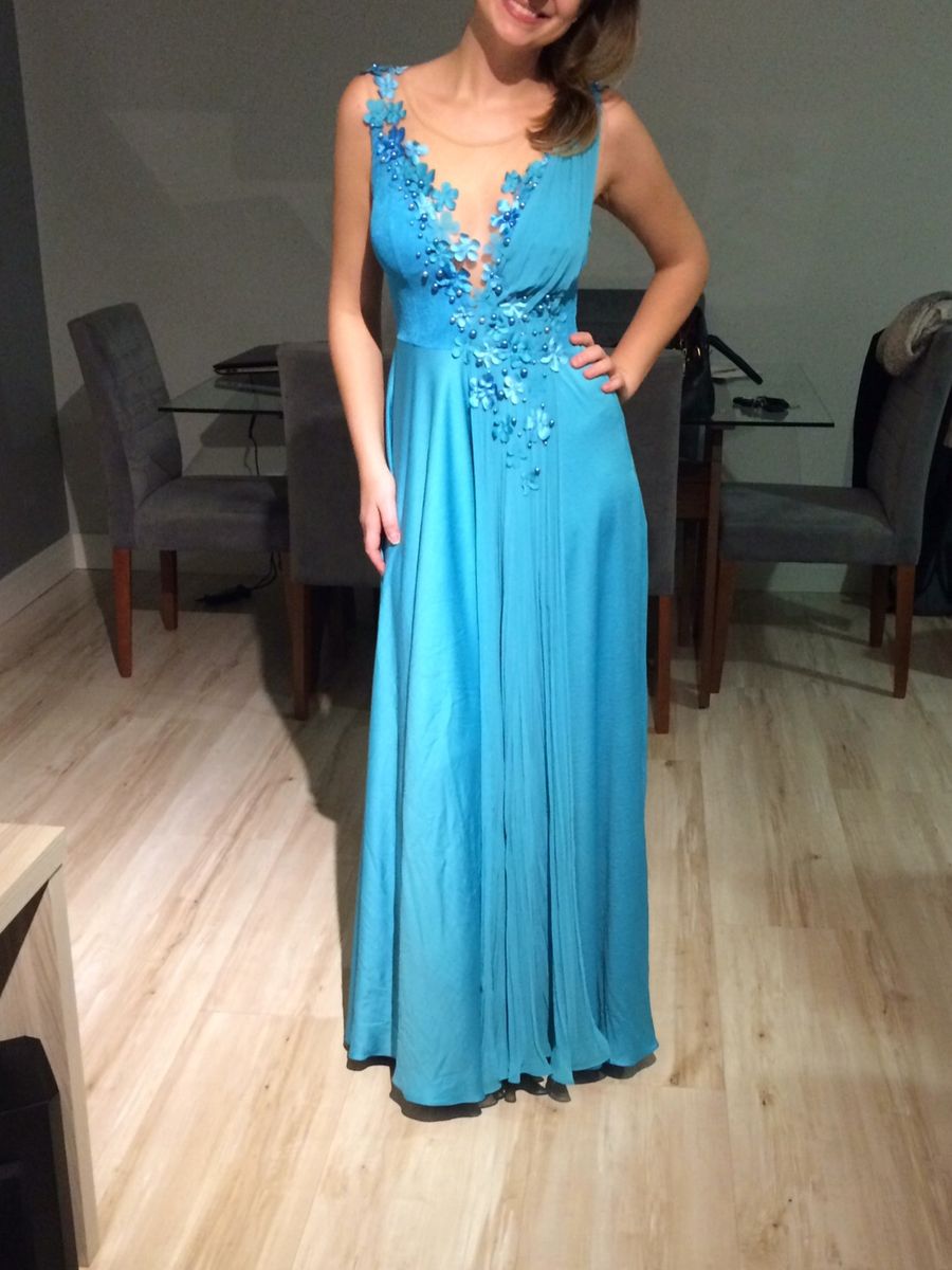 vestido azul celeste longo