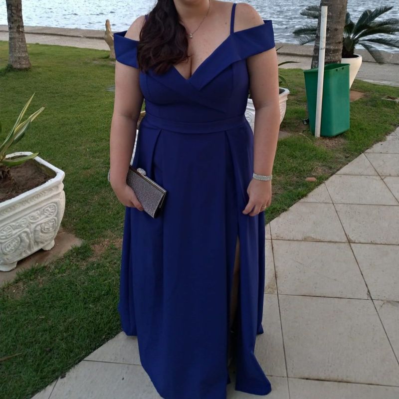 Vestido de Festa Longo Azul Escuro (Azul Bic) Plus Size Tamanho 46
