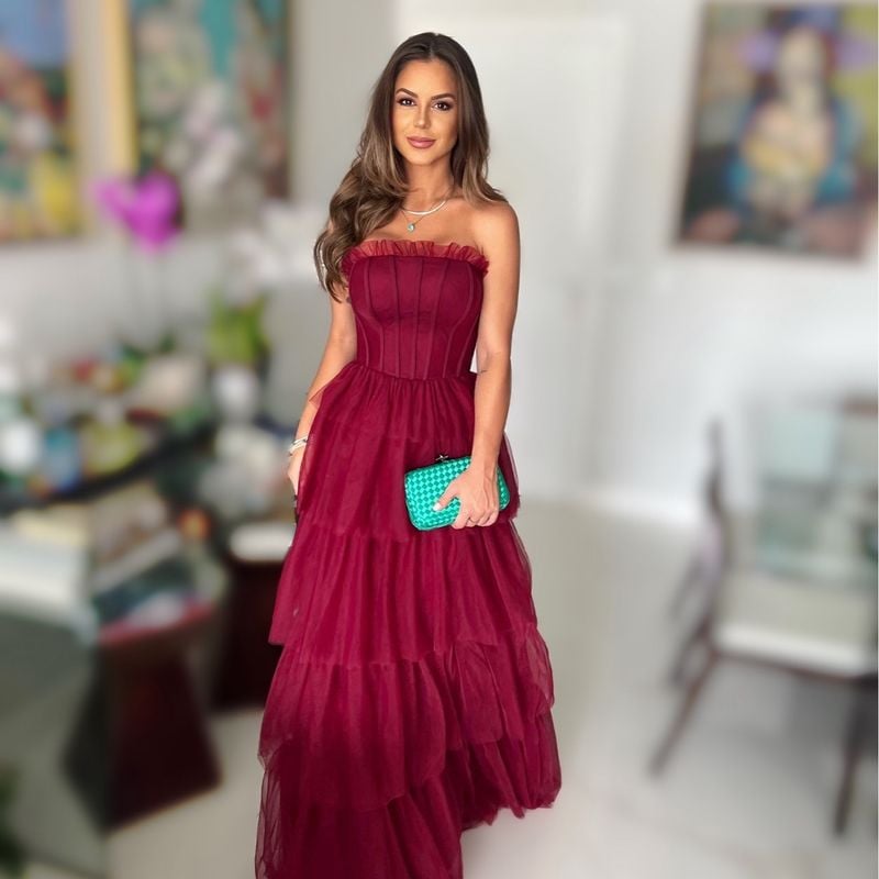 Vestido de Festa Longo de Tule Vestido Feminino Majeste Usado 97806780  enjoei