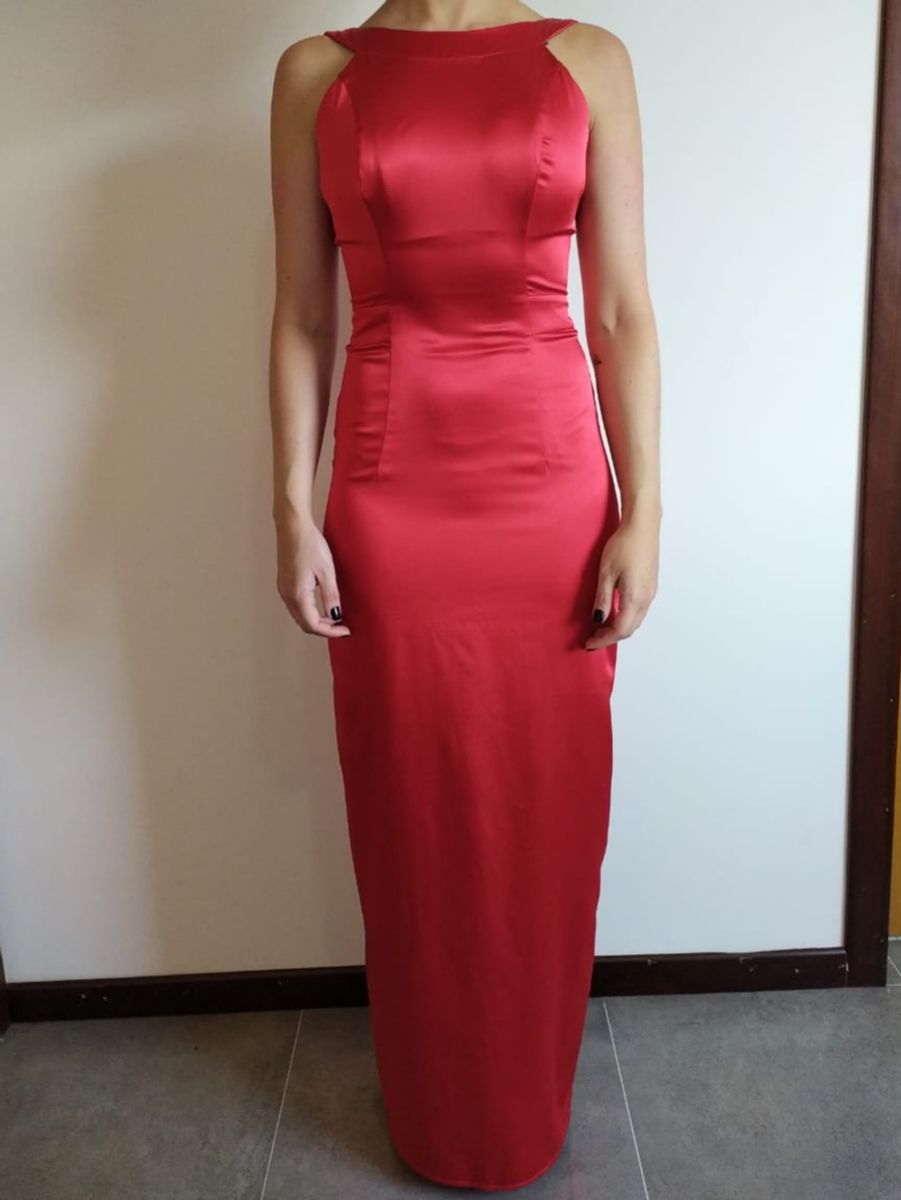 vestido de cetim longo vermelho