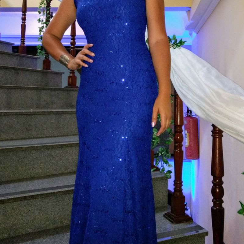 Vestido azul royal renda 2024 longo