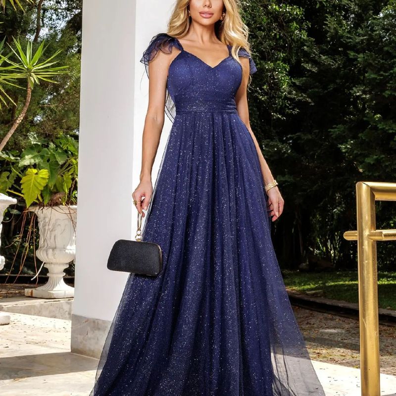 Vestido Madrinha Azul Vestido Paete Azul Marinho Vestido De Festa