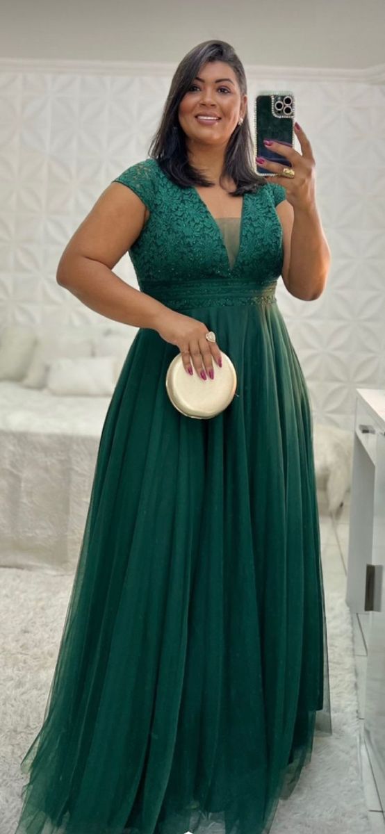 Vestido de Festa Longo Madrinha Formatura Casamento Convidada Elegante  Debutante Plus Size Verde Vestido de Festa Feminino Não Aceito Oferta  Nunca