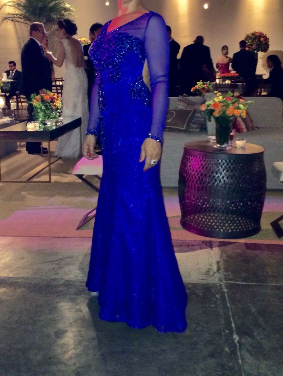 vestido azul royal longo sereia