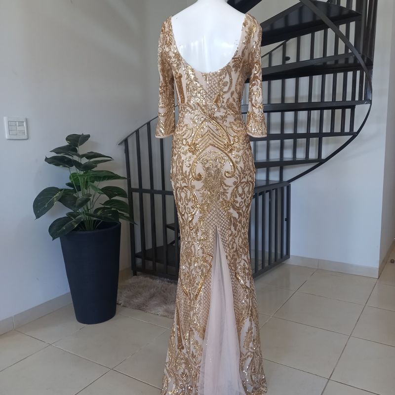 Vestido de Festa Longo Tule Bordado Bege e Dourado - Alta Costura, Vestido  de Festa Feminino Alta Costura Nunca Usado 84175140