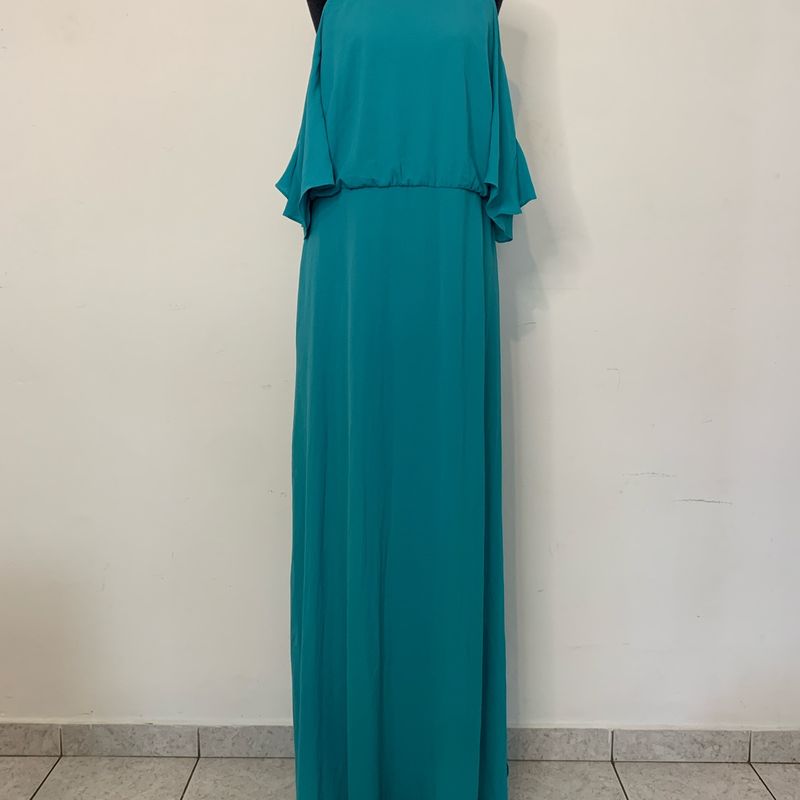 Vestido de Festa Longo Tvz Azul Turquesa Crepe 44 Tvz Nunca