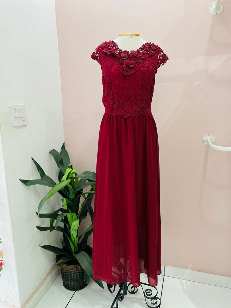 Vestido de madrinha vinho com renda cheap