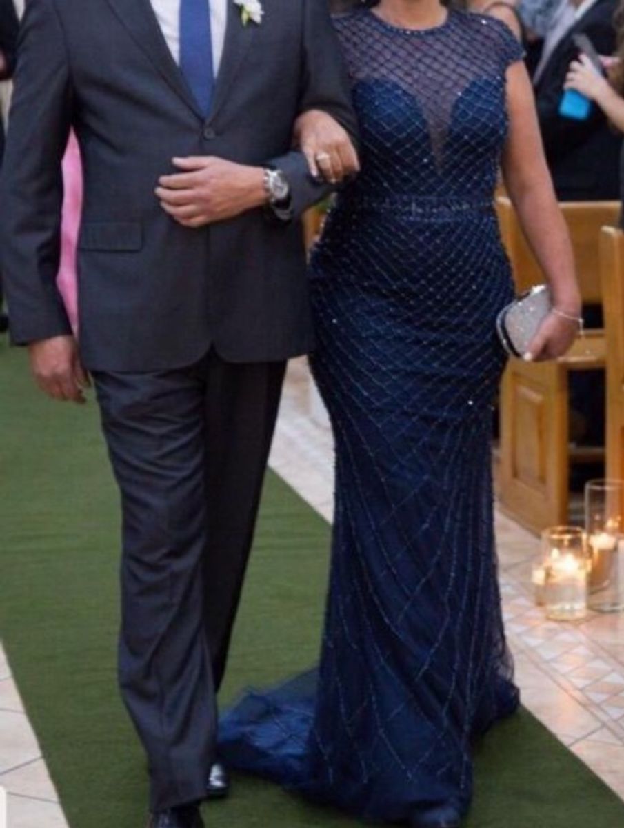vestido para mae da noiva azul marinho