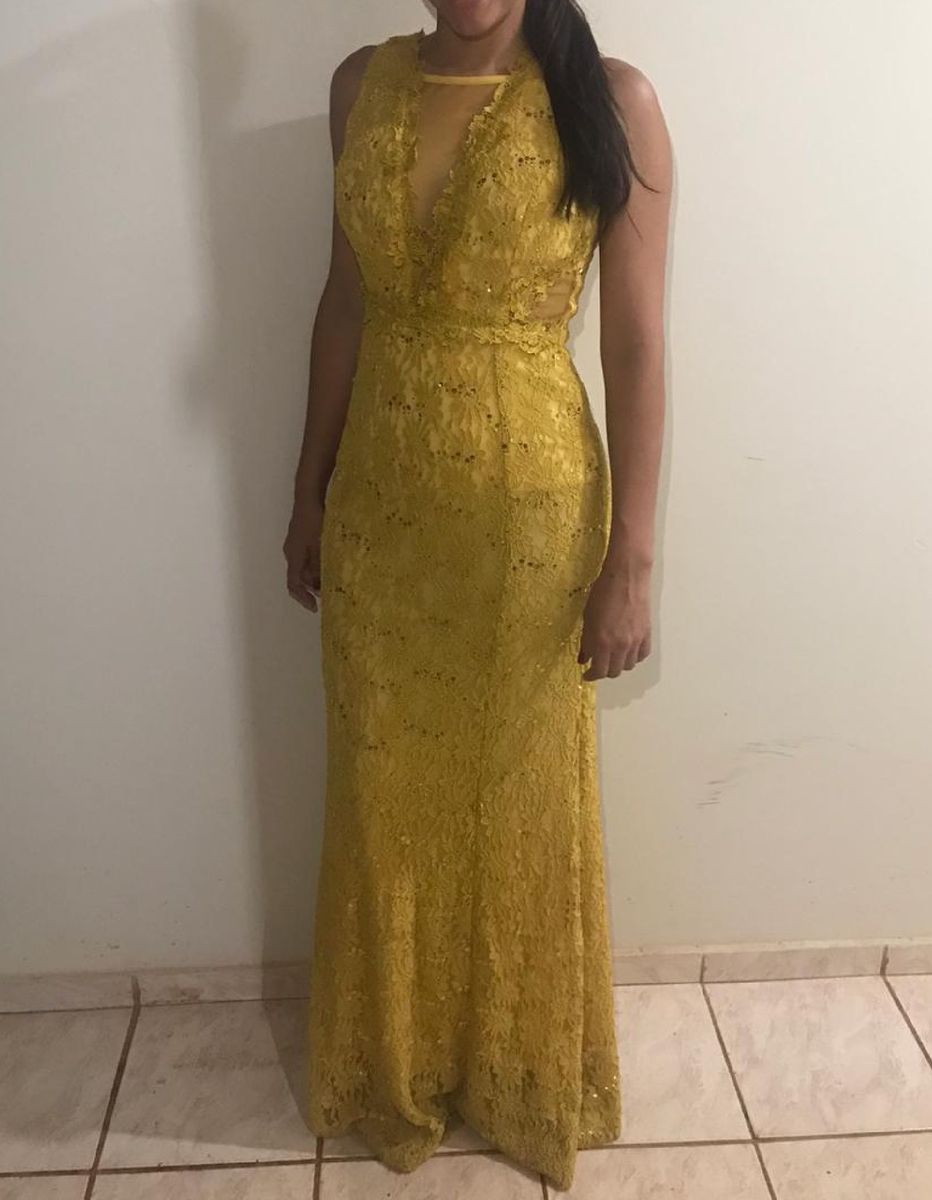 vestido mostarda festa