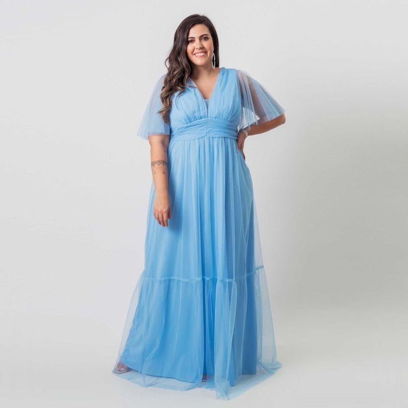 Vestido de Festa Plus Size Longo Madrinha Formatura Casamento Debutante  Convidada Azul Serenity Tule, Vestido de Festa Feminino Useglowdress Nunca  Usado 90770294