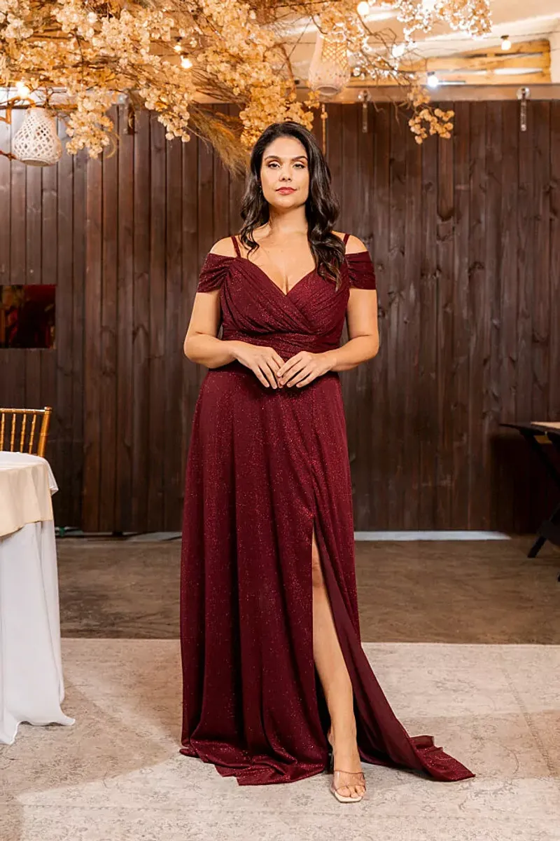 Marsala Vestido Longo Plus Size Casamento Vestido De Madrinha De - Main Image