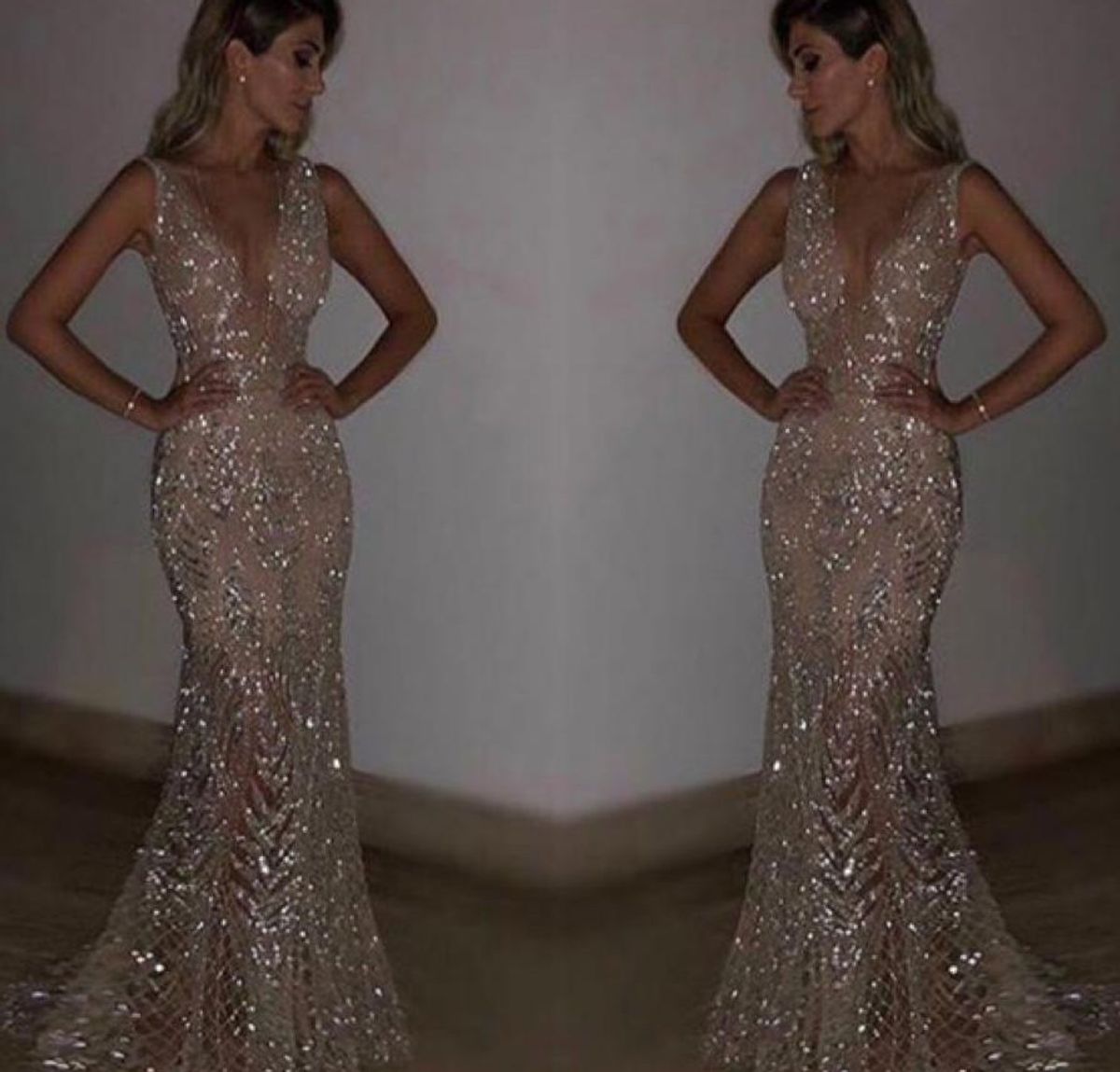 vestido de festa longo prata