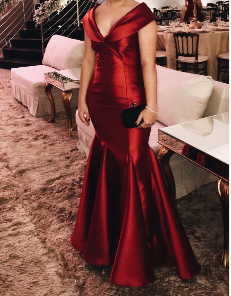 vestido de festa sereia marsala