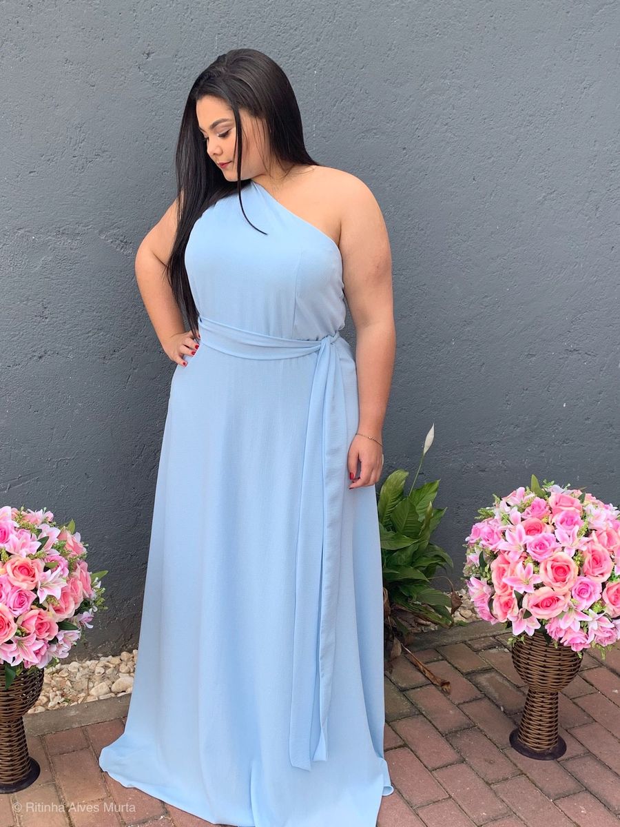 vestido de madrinha plus size azul