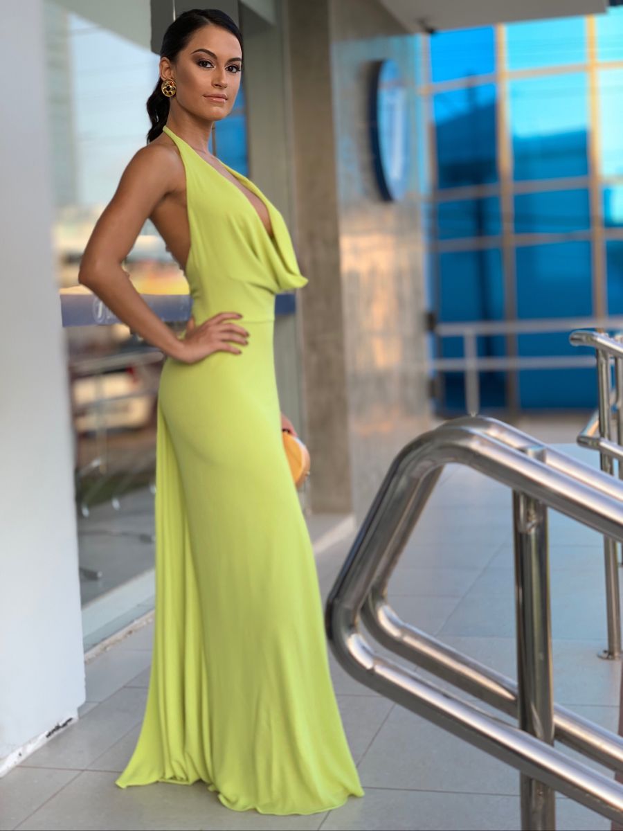 vestido de festa verde limao