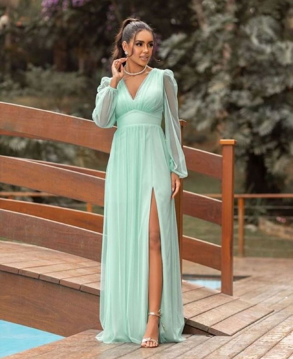 Vestido de festa longo best sale verde claro