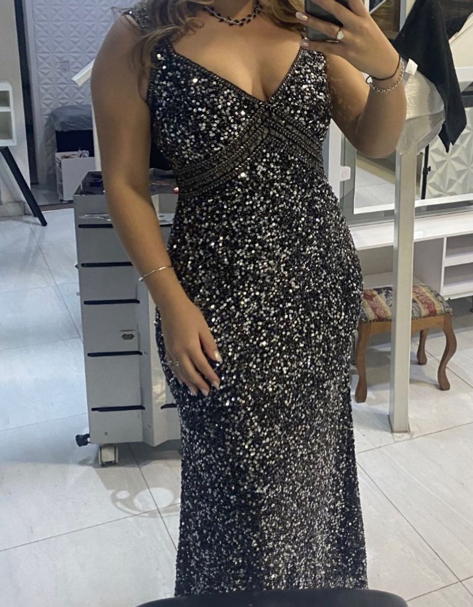 Vestidos de formatura preto best sale com brilho