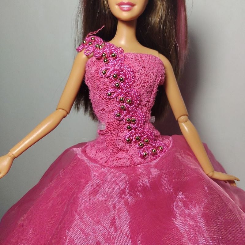 Vestido de Gala para Boneca Barbie Rosa Personalizado Barbie