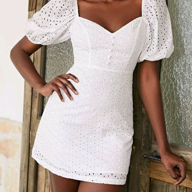 Vestido Branco Manga Bufante Vestido De Laise Branco, Manga