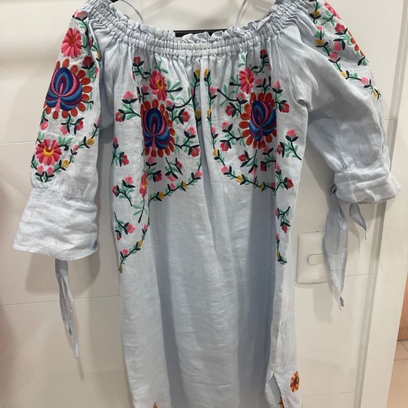 Vestido de Linho Zara Bordado Vestido Feminino Zara Usado 87188993  enjoei