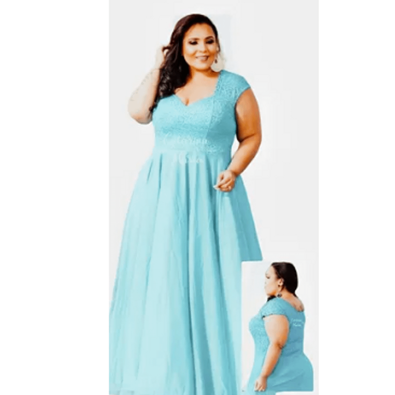 Vestido de madrinha azul claro store plus size