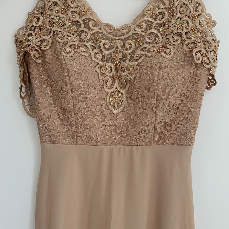 Vestido de Madrinha/casamento Bege/dourado com Bordado Roupa de Casamento  Feminina Usado 71890919 enjoei