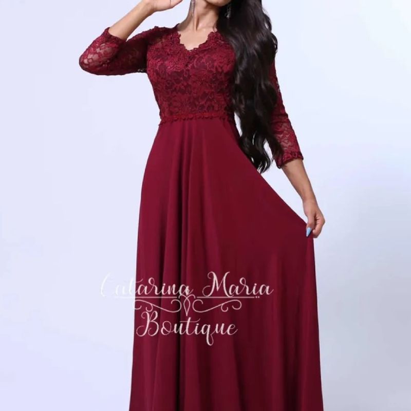 Vestido marsala sales madrinha manga longa