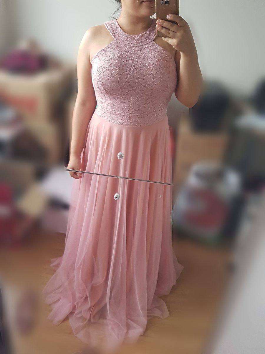 vestido para madrinha cor rosa chá