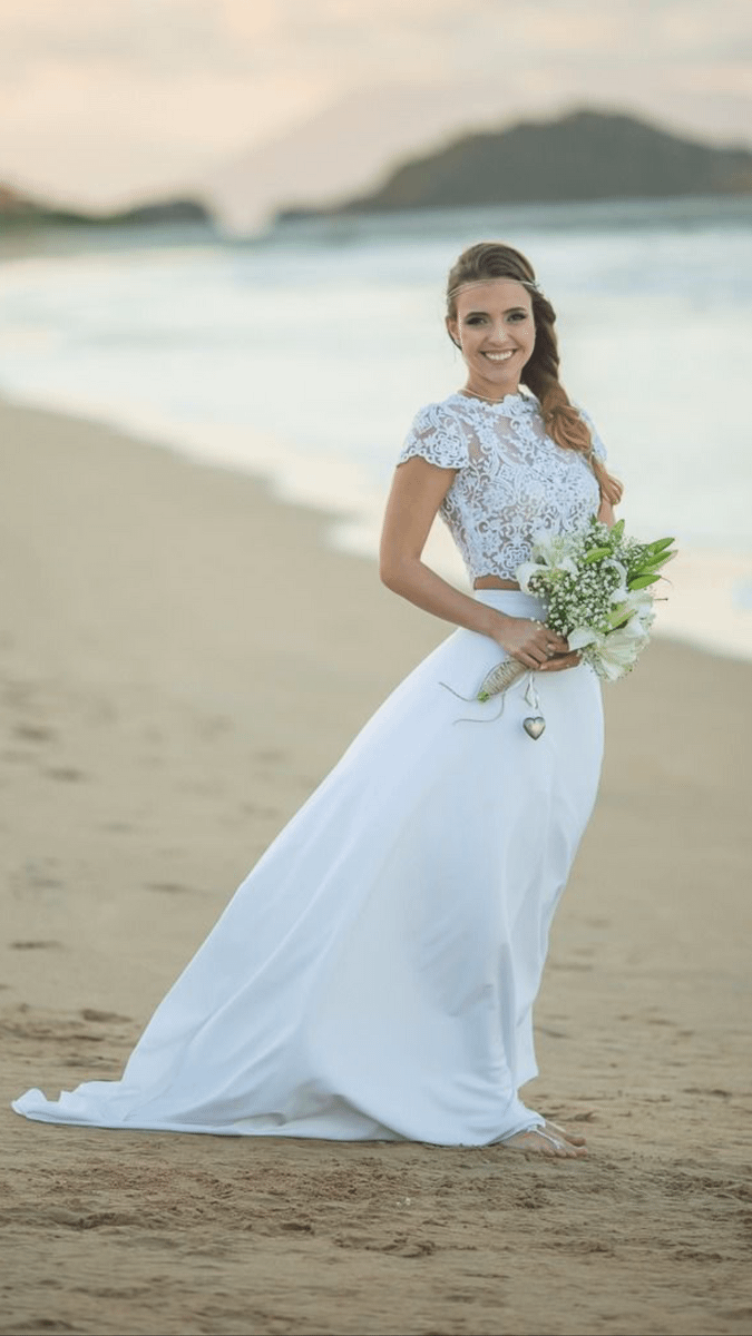 vestido de noiva cropped e saia longa