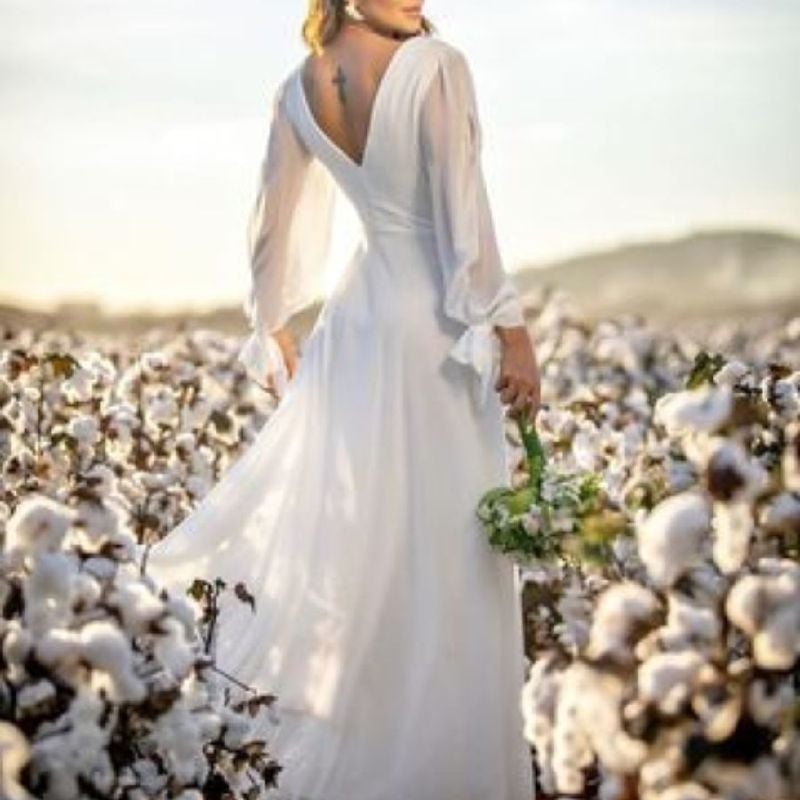 Vestido de Noiva Longo com Fenda em Tecido Chiffon Tamanho M Roupa de  Casamento Feminina Usado 95593279 enjoei