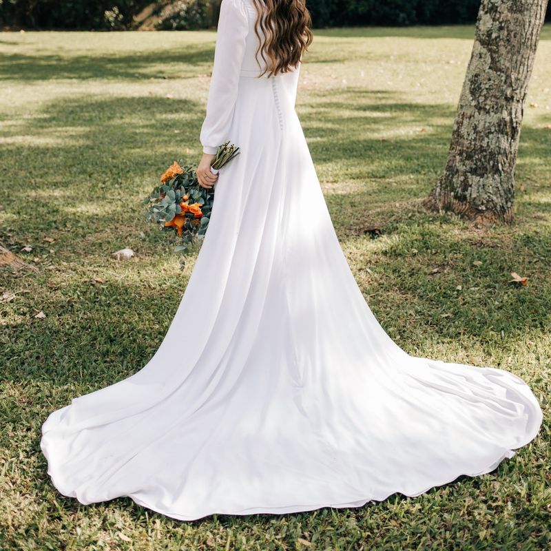 Vestido de Noiva Manga Longa Vestido de Festa Feminino Luxo