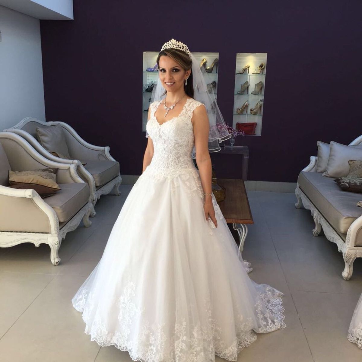 Vestido de noiva princesa com tule bordado