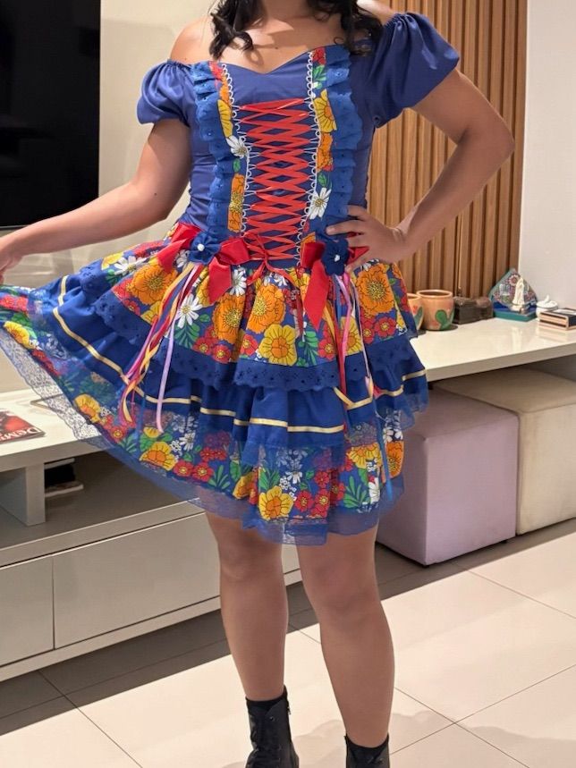 Vestido de Quadrilha Adulto Azul Estampado | Produto Feminino Usado ...
